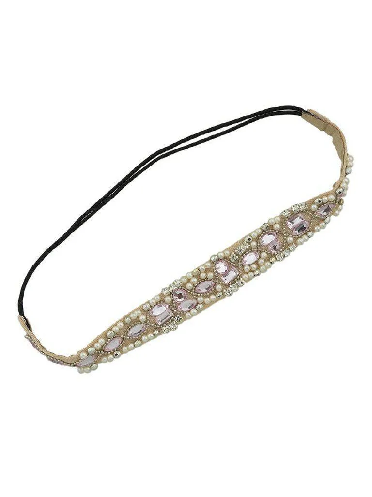 Pink Pearl Rhinestone Lace Hairband