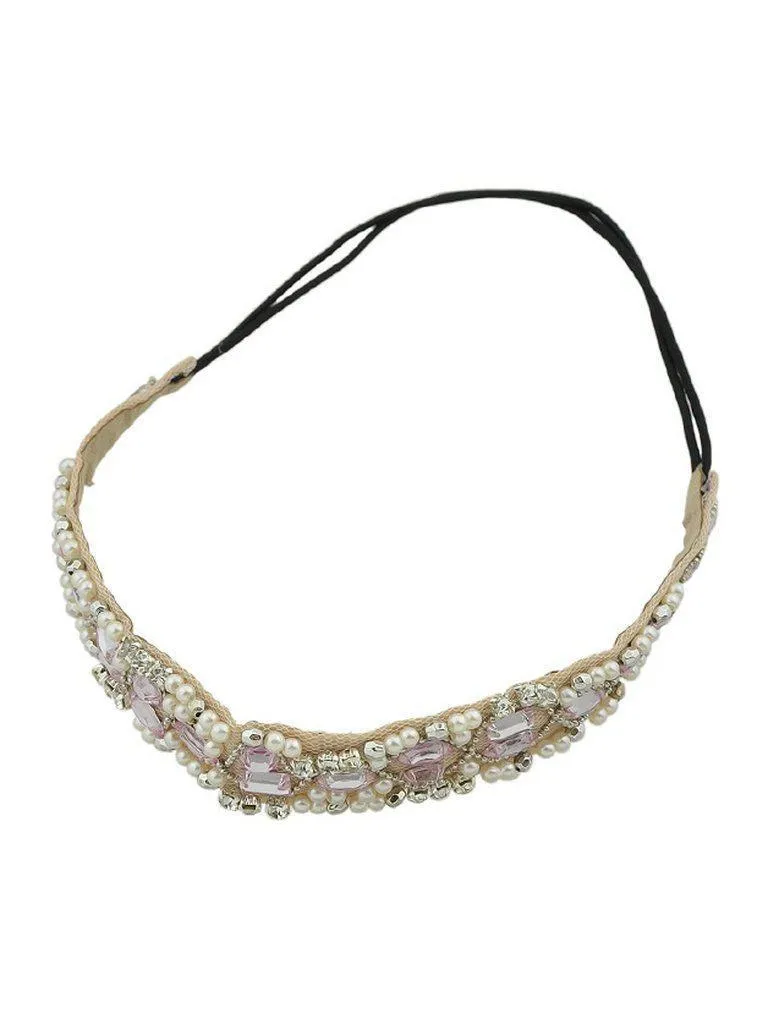 Pink Pearl Rhinestone Lace Hairband