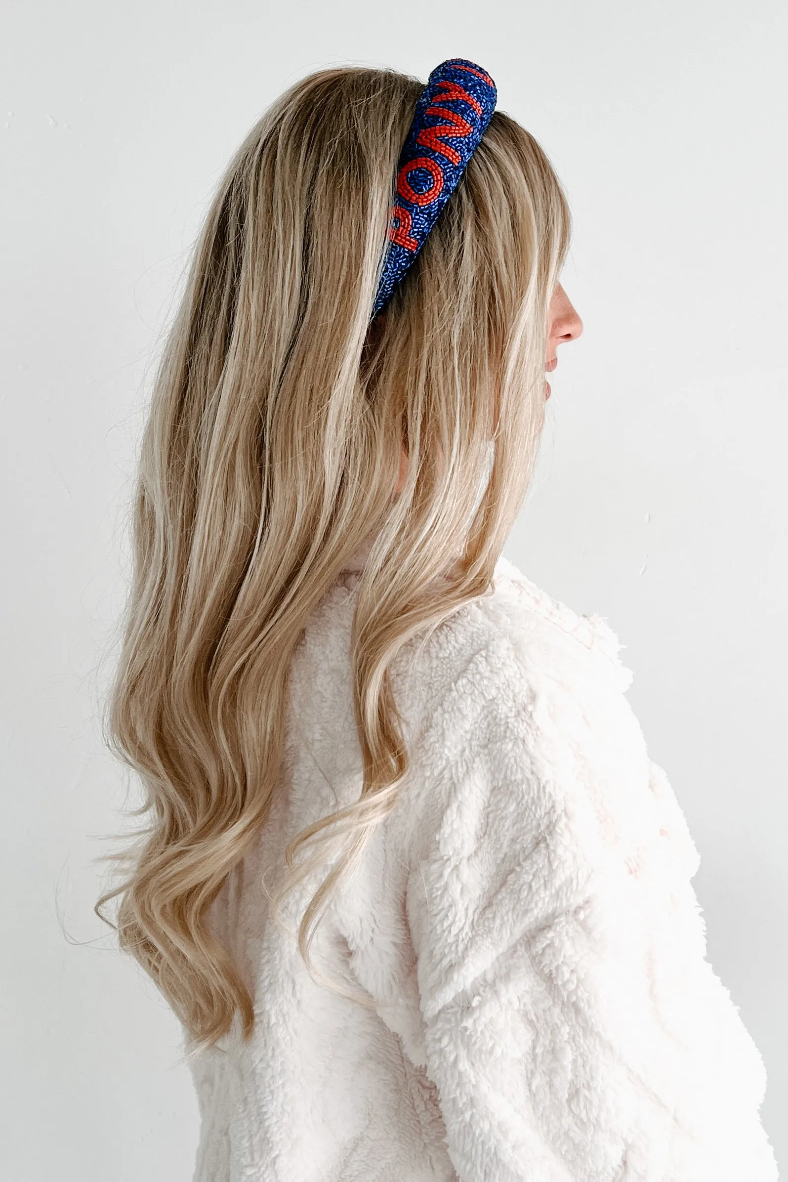 "Pony Up" Beaded Headband (Blue/Red)