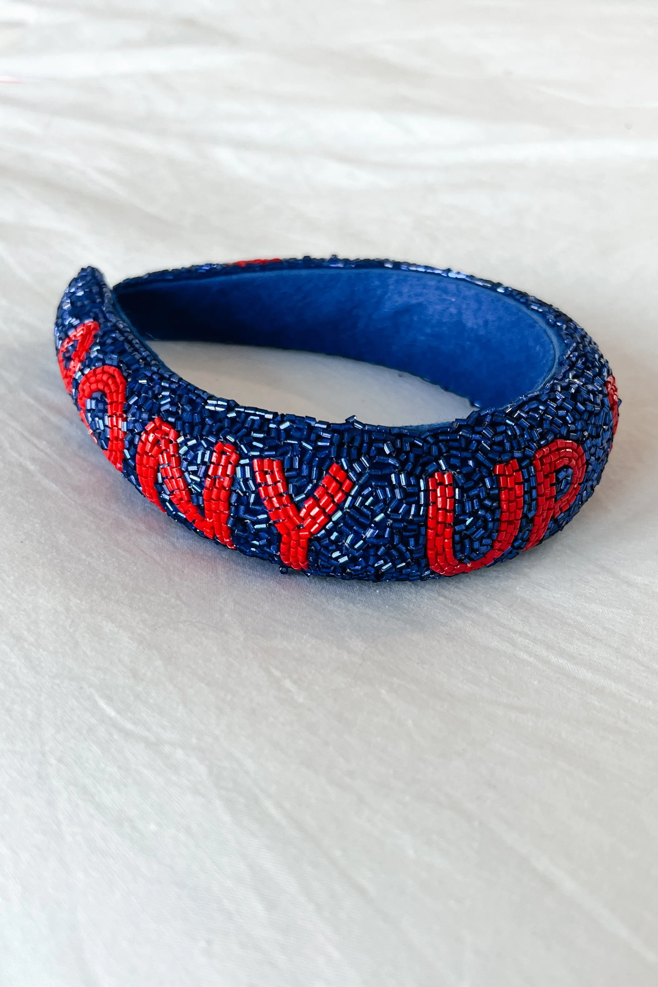 "Pony Up" Beaded Headband (Blue/Red)