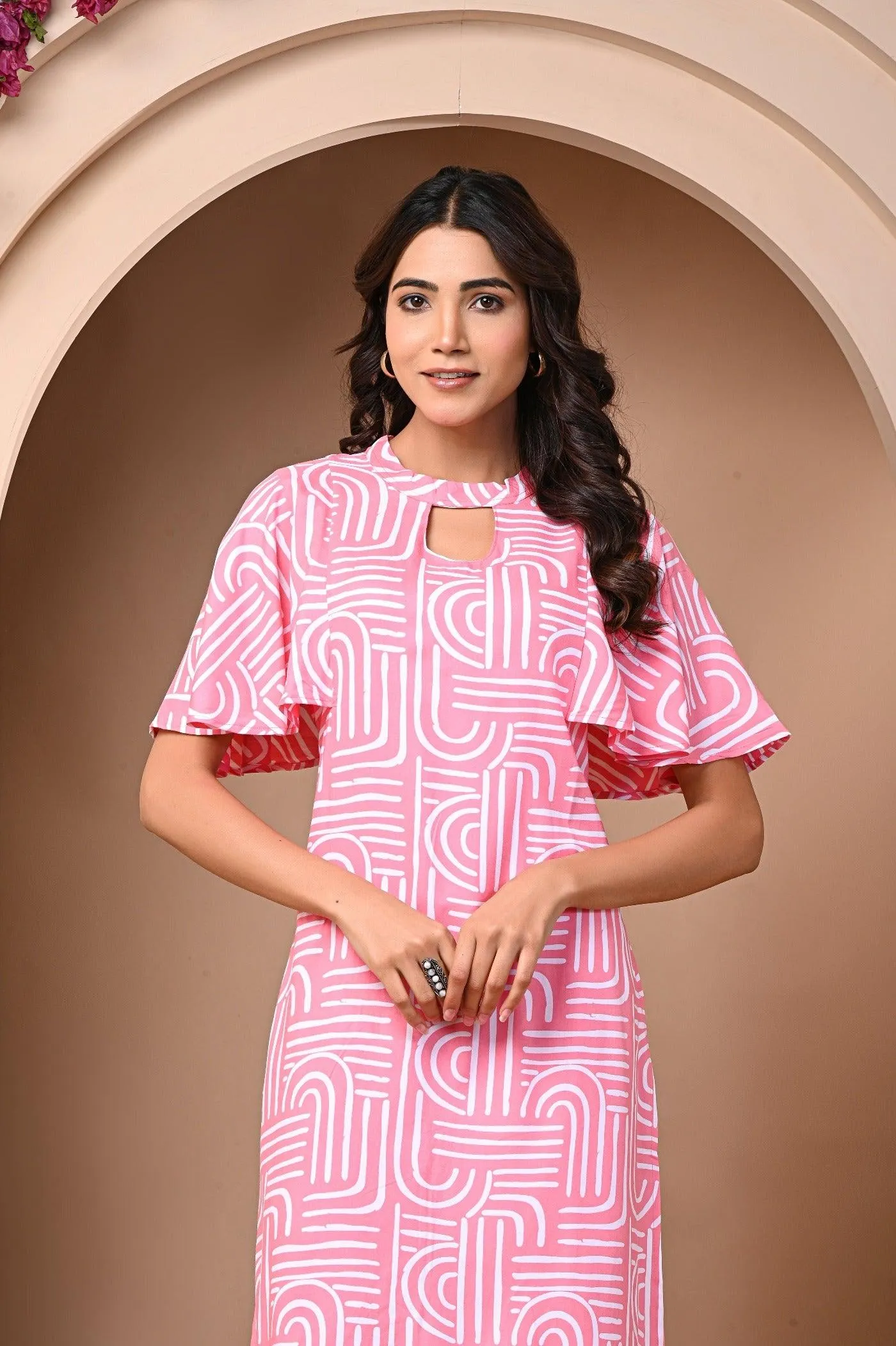 Rayon Elegant Kurtis Pant Set In Pink & Yellow