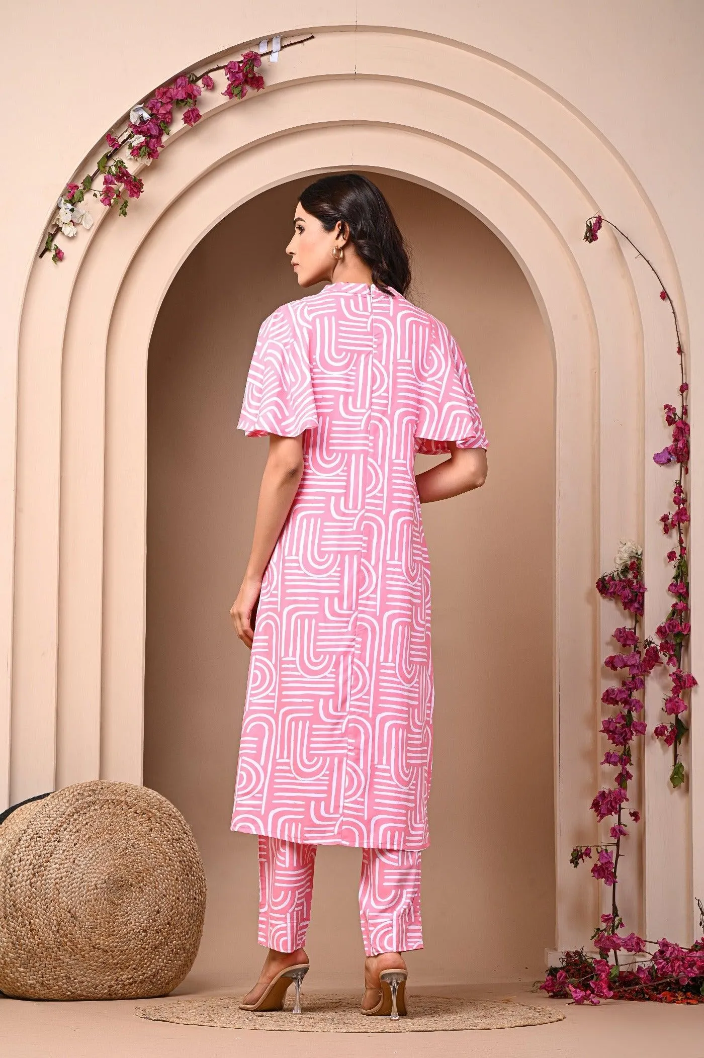 Rayon Elegant Kurtis Pant Set In Pink & Yellow
