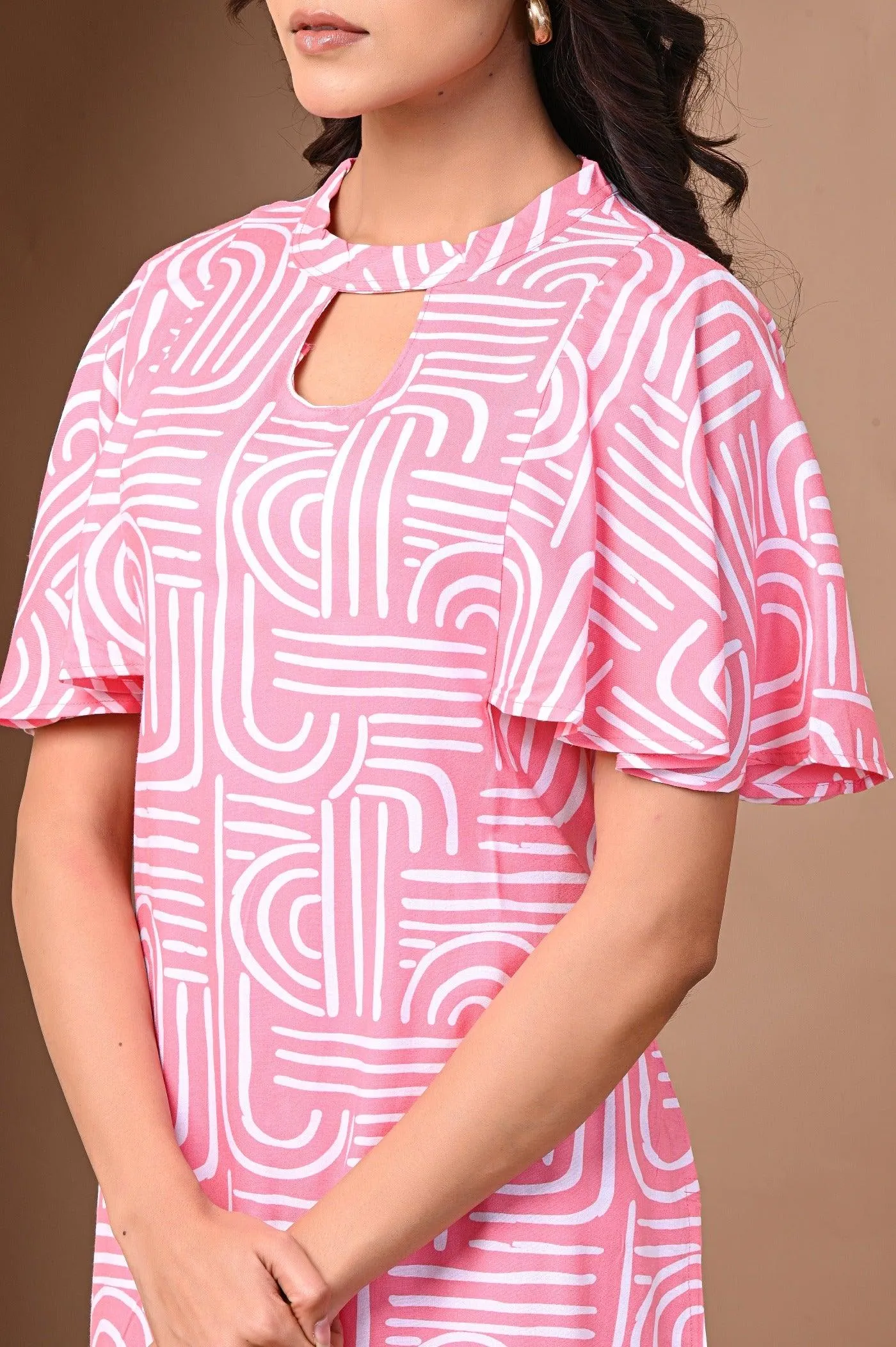 Rayon Elegant Kurtis Pant Set In Pink & Yellow