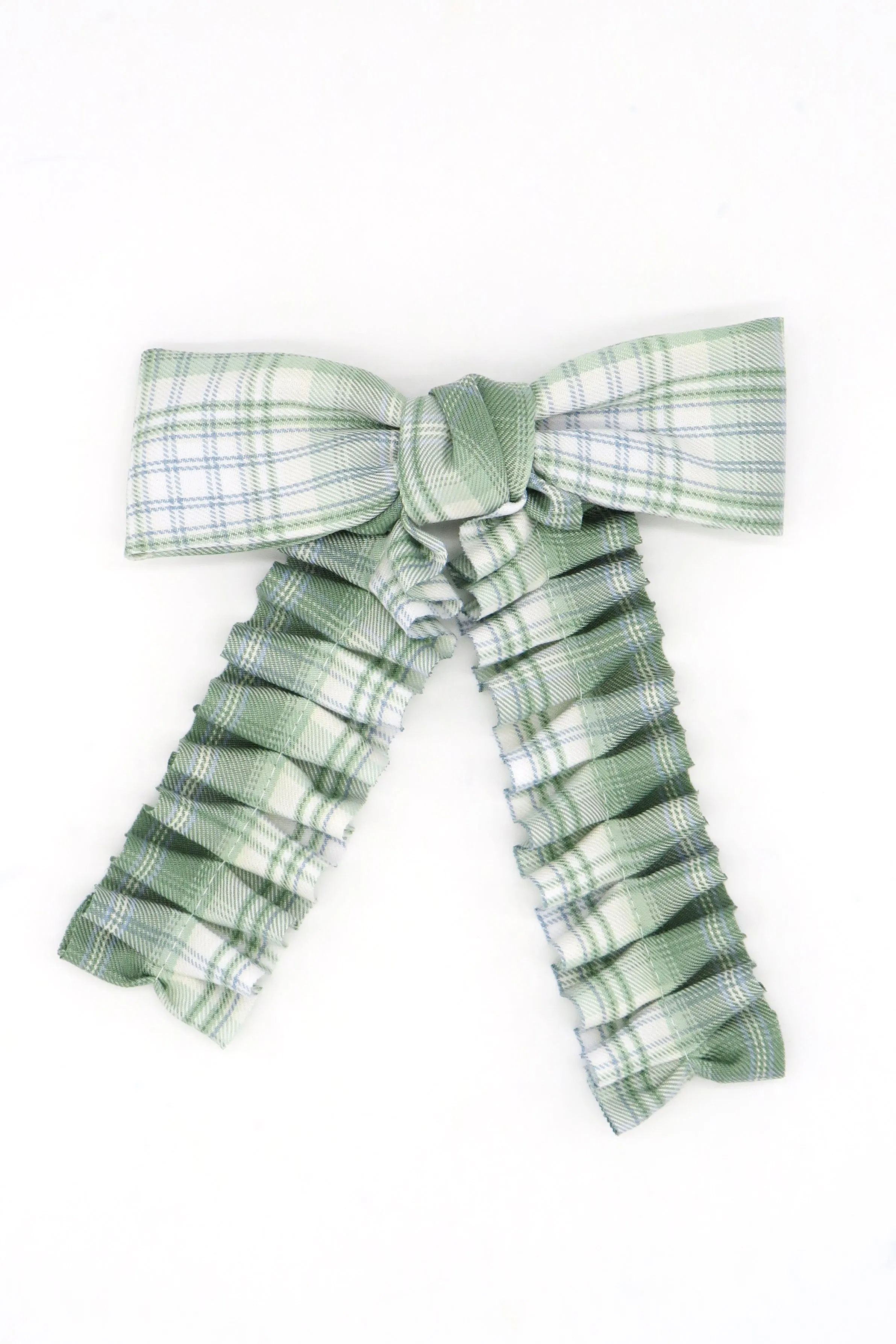 Ruched Check Bow Clip in Green