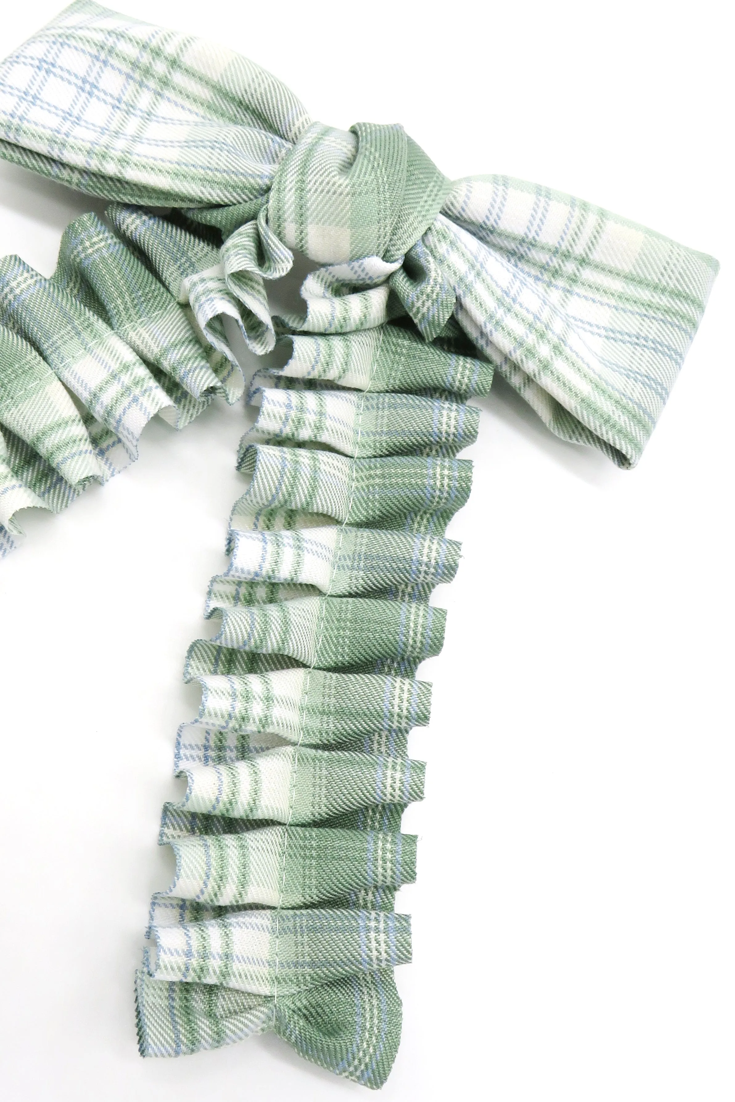 Ruched Check Bow Clip in Green
