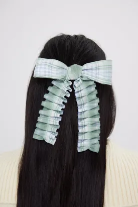 Ruched Check Bow Clip in Green