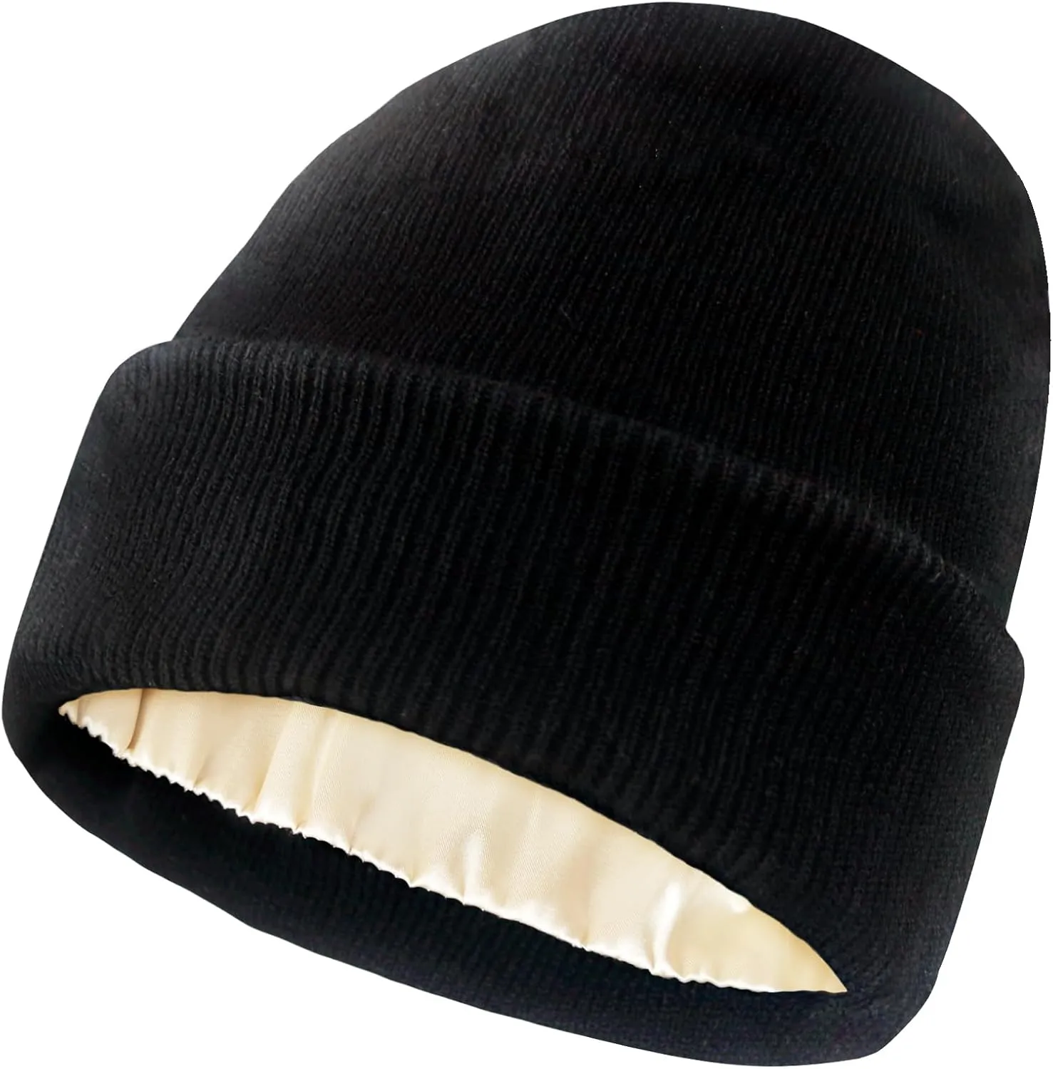Satin Lined Beanie for Women Winter Warm Soft Lining Cuffed Knit Hats Silk Lined Beanie for Women