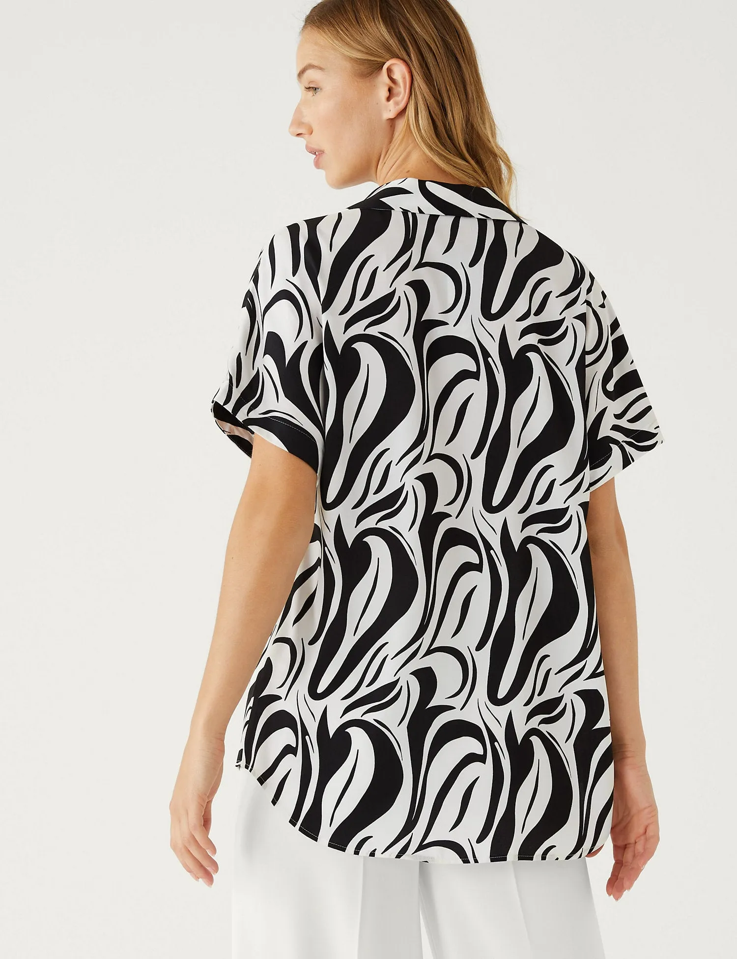 Satin Printed Popover Blouse