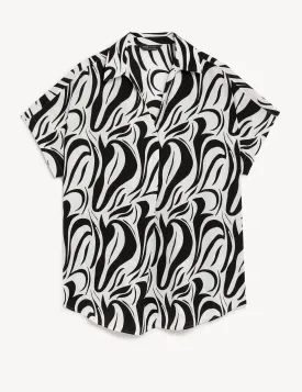 Satin Printed Popover Blouse