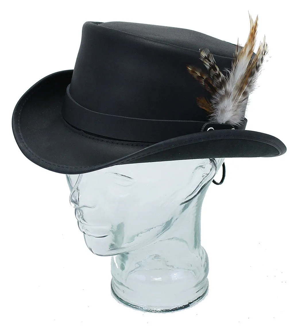Side Feather Black Leather Hatband #HB-FEATHER