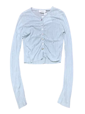 Size S - FME Apparel Blue Rib Button Raw Hem Top