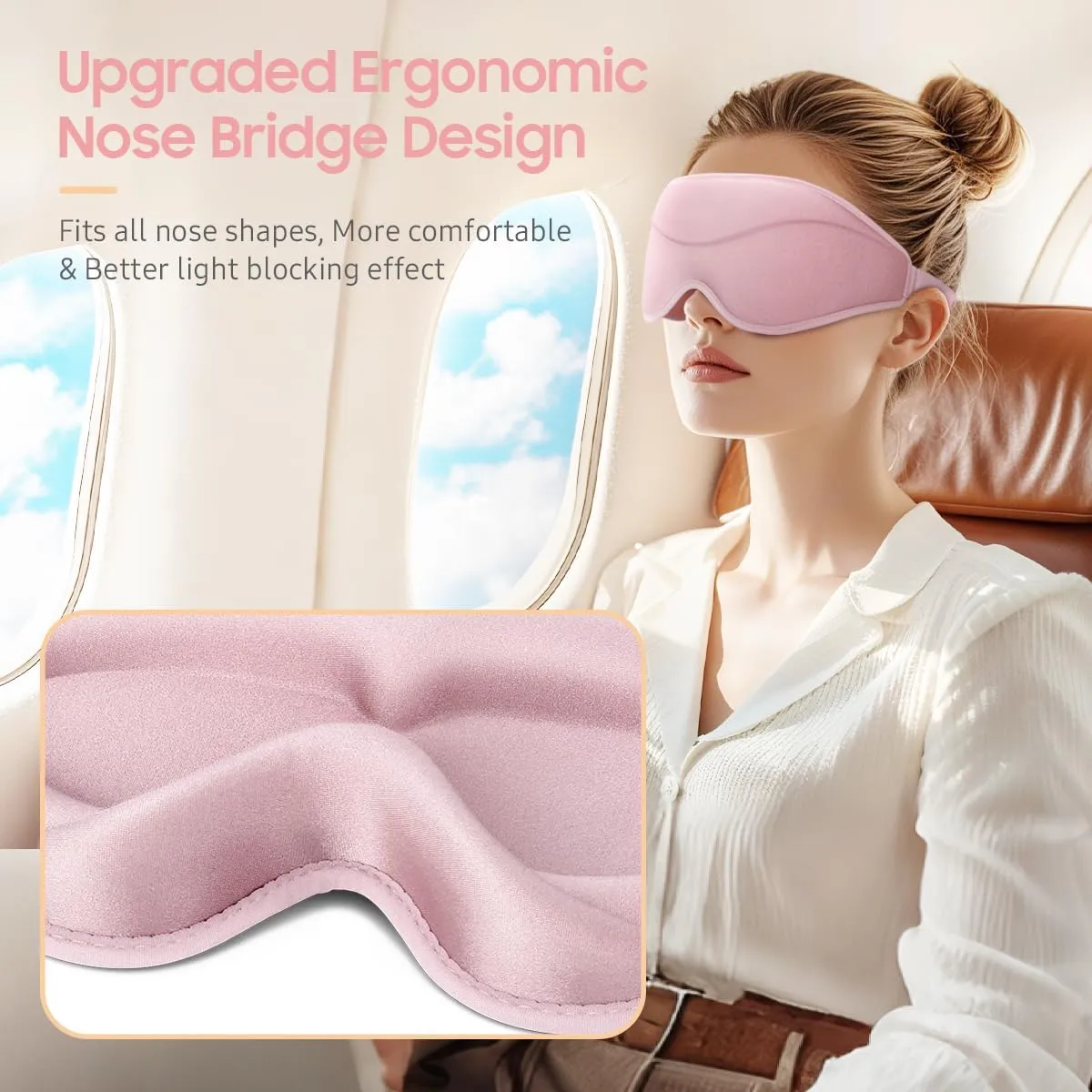 Sleep Mask, Premium Eye Mask for Sleeping, Total Blackout, Super Soft Comfort, Adjustable Fit, Upgraded 3D Ergonomic Designed Sleeping Mask for Home, Office, Travel, Meditation, Yoga, Pink