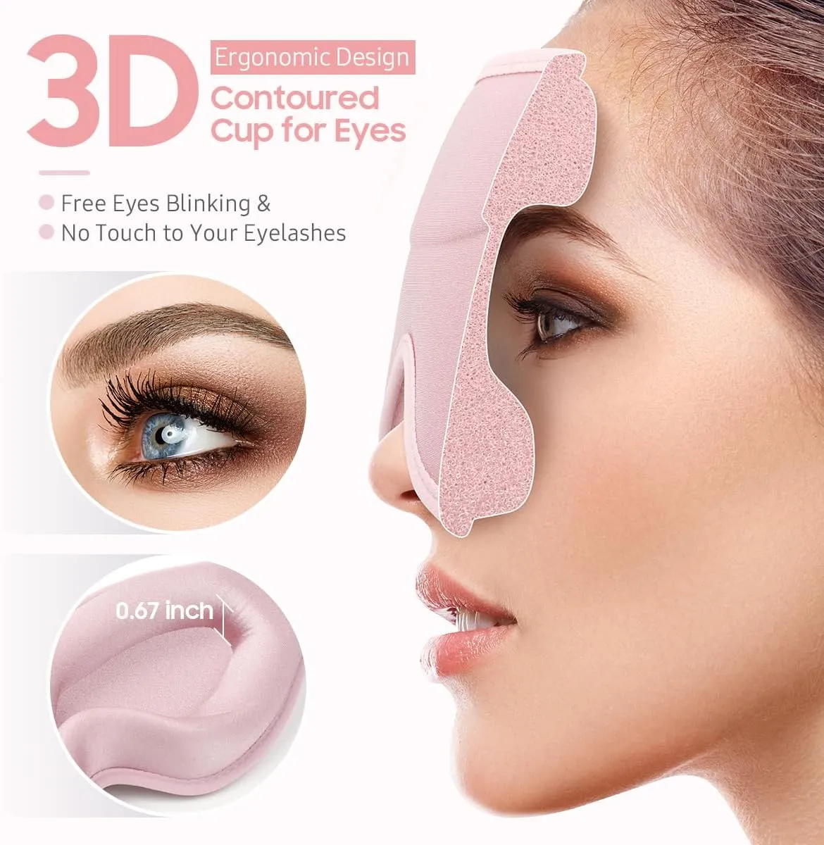 Sleep Mask, Premium Eye Mask for Sleeping, Total Blackout, Super Soft Comfort, Adjustable Fit, Upgraded 3D Ergonomic Designed Sleeping Mask for Home, Office, Travel, Meditation, Yoga, Pink