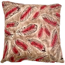 Square Pillow - Red Feather Print Leather - 18" x 18"(PIL153)