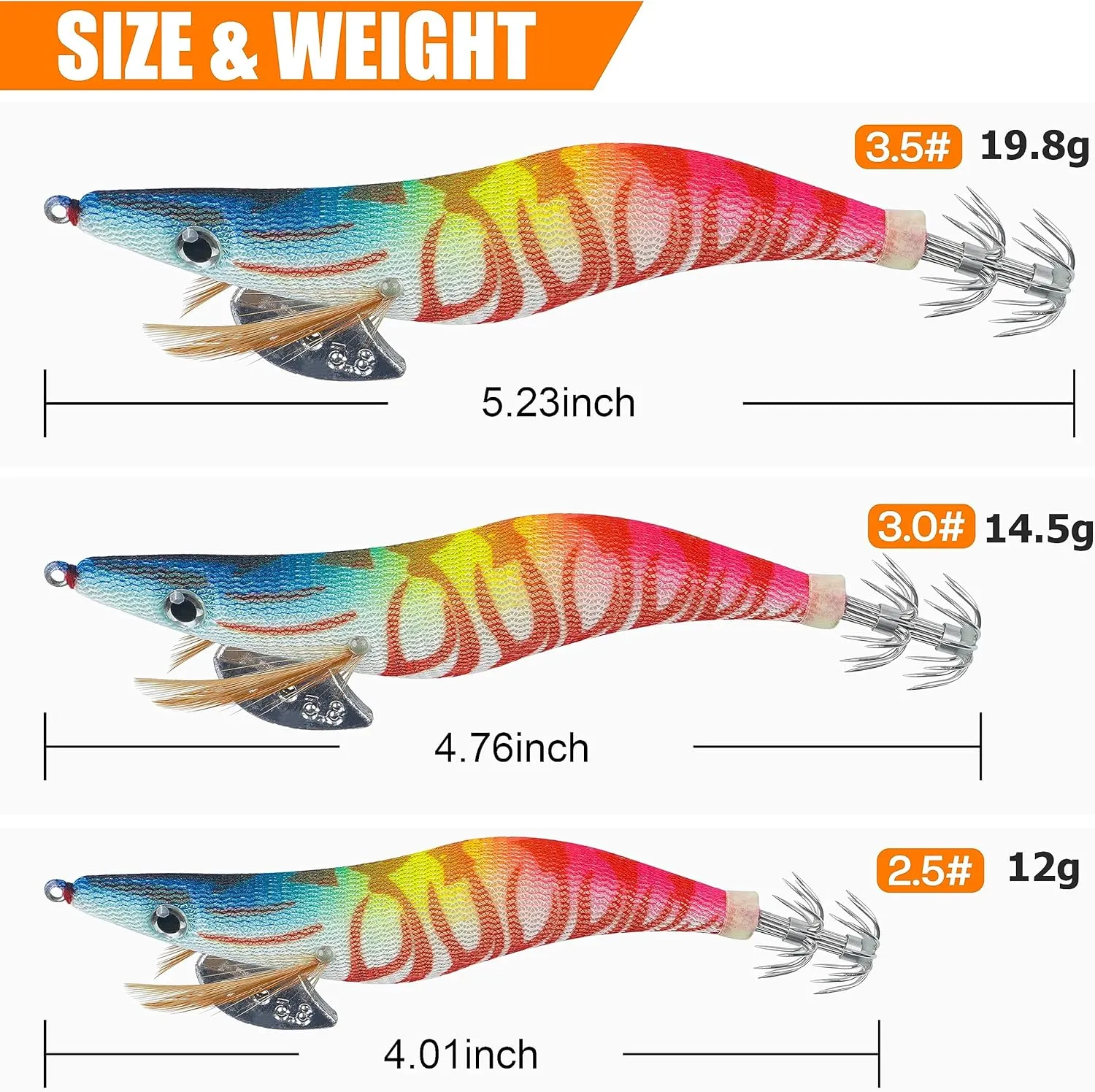 Squid Jigs Saltwater Fishing Lures, 10pcs Glow Squid Lures Glow in The Dark Shrimp Baits Luminous Jig Hooks Artificial Prawn Cuttlefish Sleeve Octopus Baits