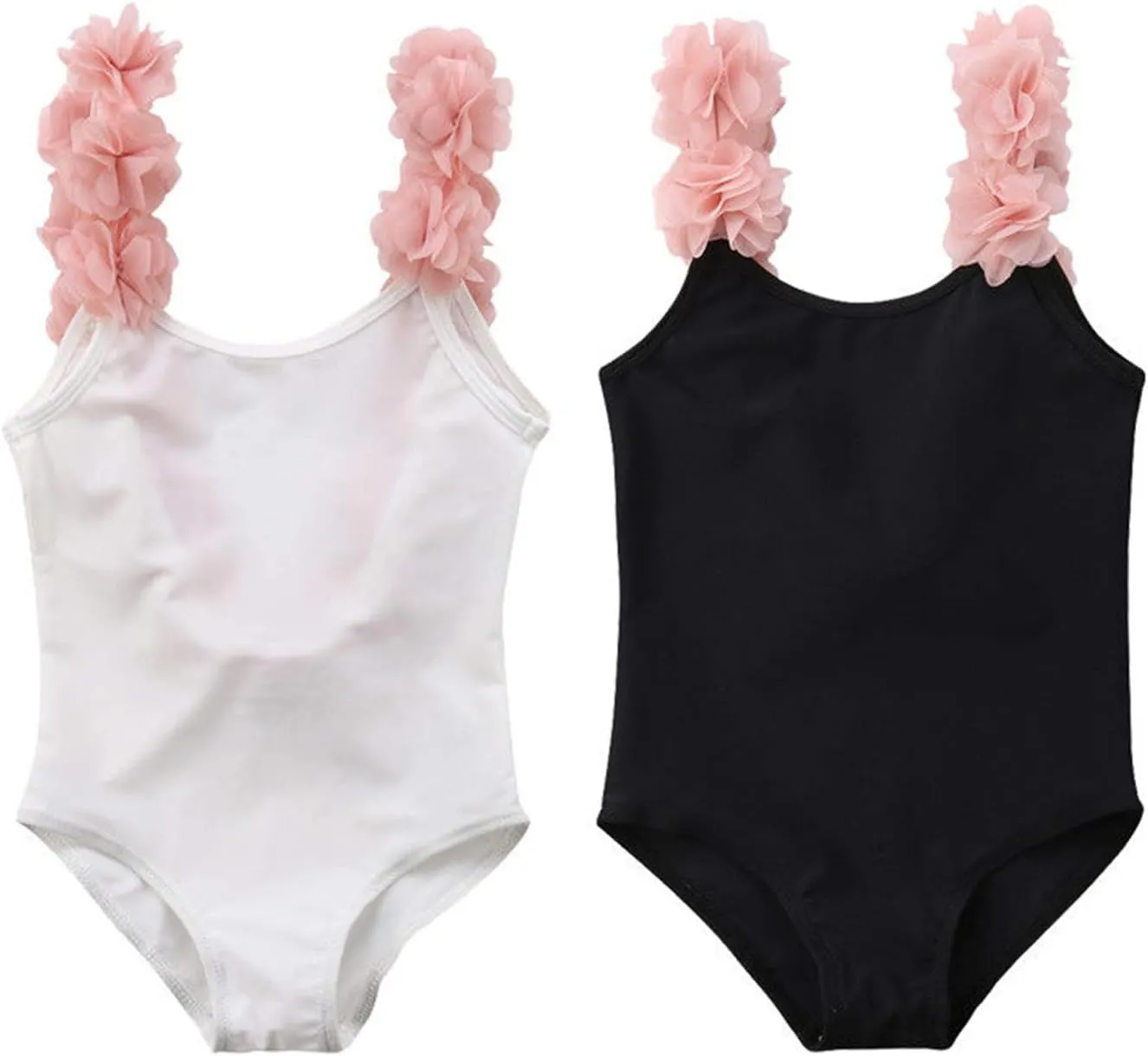 stylesilove Toddler Kid Girls 3D Flower Straps Backless One-Piece Solid Color Swimsuit Beach Bathing Swimwear, 3 Colors