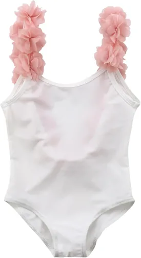 stylesilove Toddler Kid Girls 3D Flower Straps Backless One-Piece Solid Color Swimsuit Beach Bathing Swimwear, 3 Colors