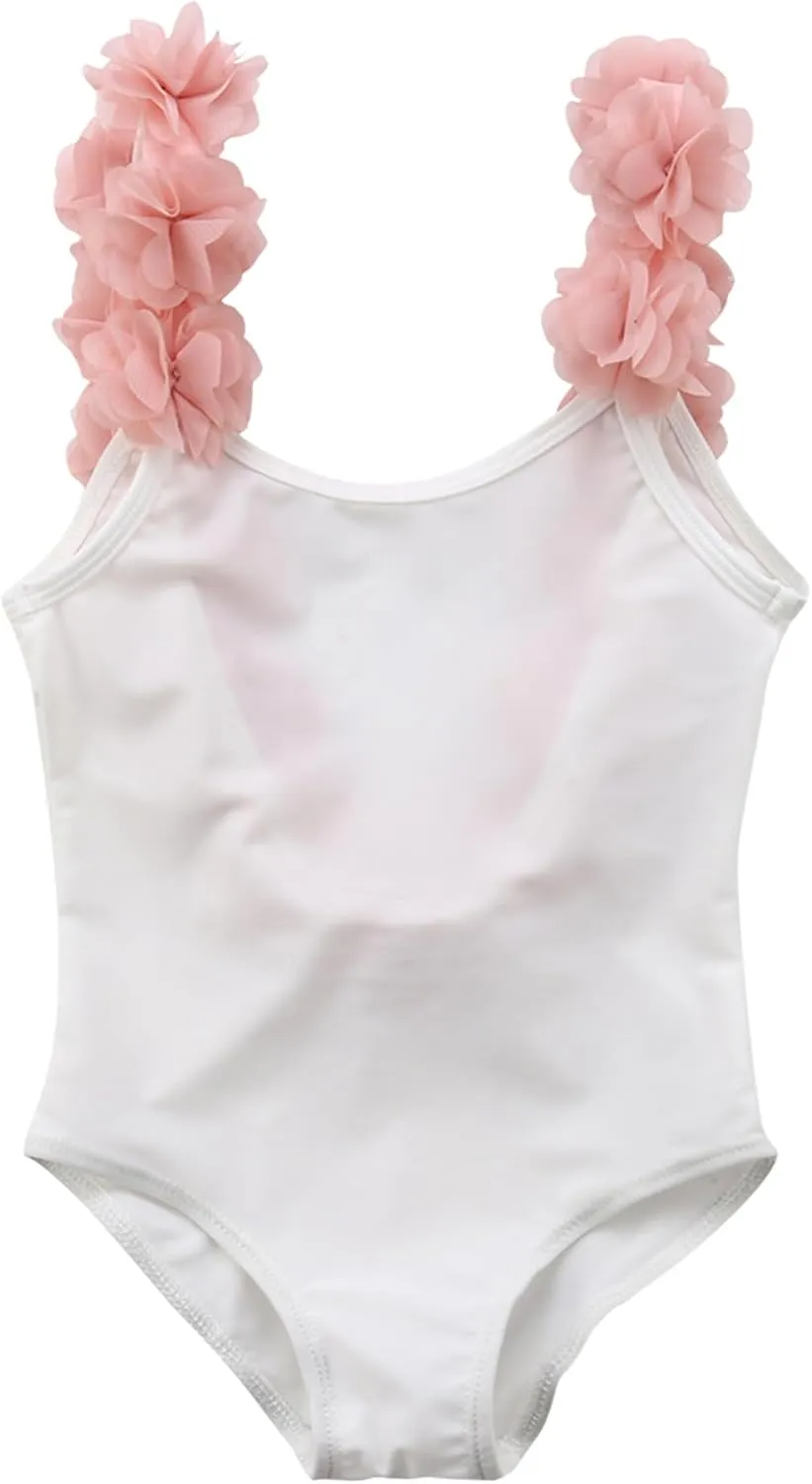 stylesilove Toddler Kid Girls 3D Flower Straps Backless One-Piece Solid Color Swimsuit Beach Bathing Swimwear, 3 Colors