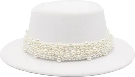 Unisex Flat Top Fedoras Hats Solid Color Pearl Accessories Jazz Cap Men Women French Elegant Top Hat