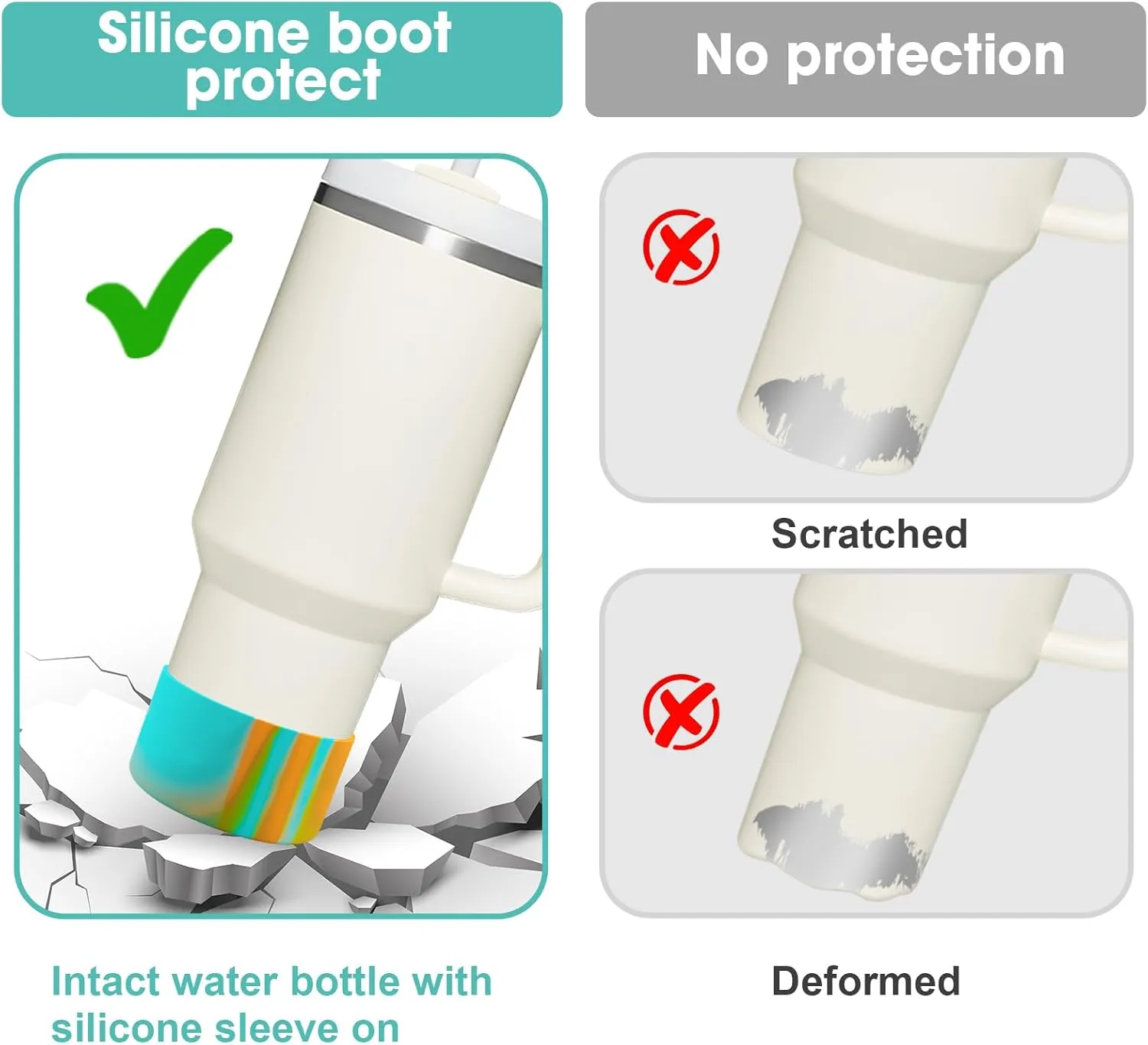 Upgrade 2PCS Protective Silicone Boot Bumper for Stanley Quencher Adventure 40oz 30oz IceFlow 20oz 30oz Tumbler, Water Bottle Bottom Sleeve Cover Accessories for Stanley Mug Cup(Blue Green  Orange)