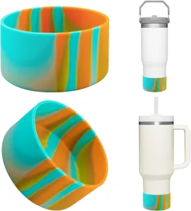 Upgrade 2PCS Protective Silicone Boot Bumper for Stanley Quencher Adventure 40oz 30oz IceFlow 20oz 30oz Tumbler, Water Bottle Bottom Sleeve Cover Accessories for Stanley Mug Cup(Blue Green  Orange)