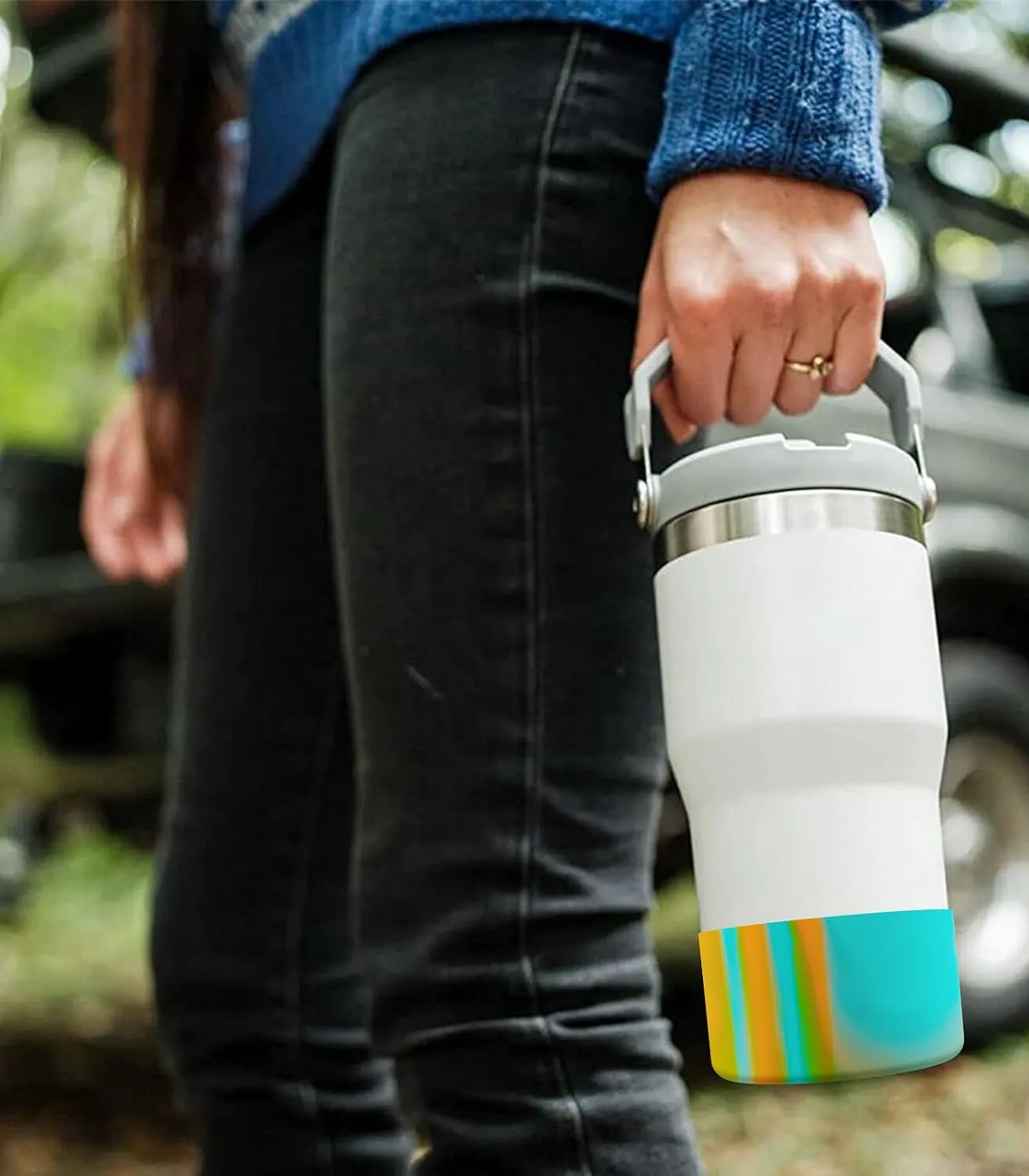 Upgrade 2PCS Protective Silicone Boot Bumper for Stanley Quencher Adventure 40oz 30oz IceFlow 20oz 30oz Tumbler, Water Bottle Bottom Sleeve Cover Accessories for Stanley Mug Cup(Blue Green  Orange)