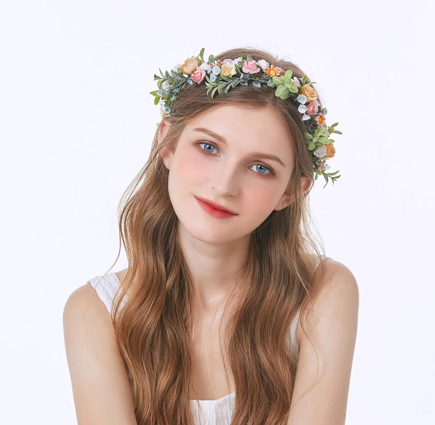 Vivivalue Women Flower Crown Girl Flower Headband Floral Headpiece Halo Wedding Party Photos