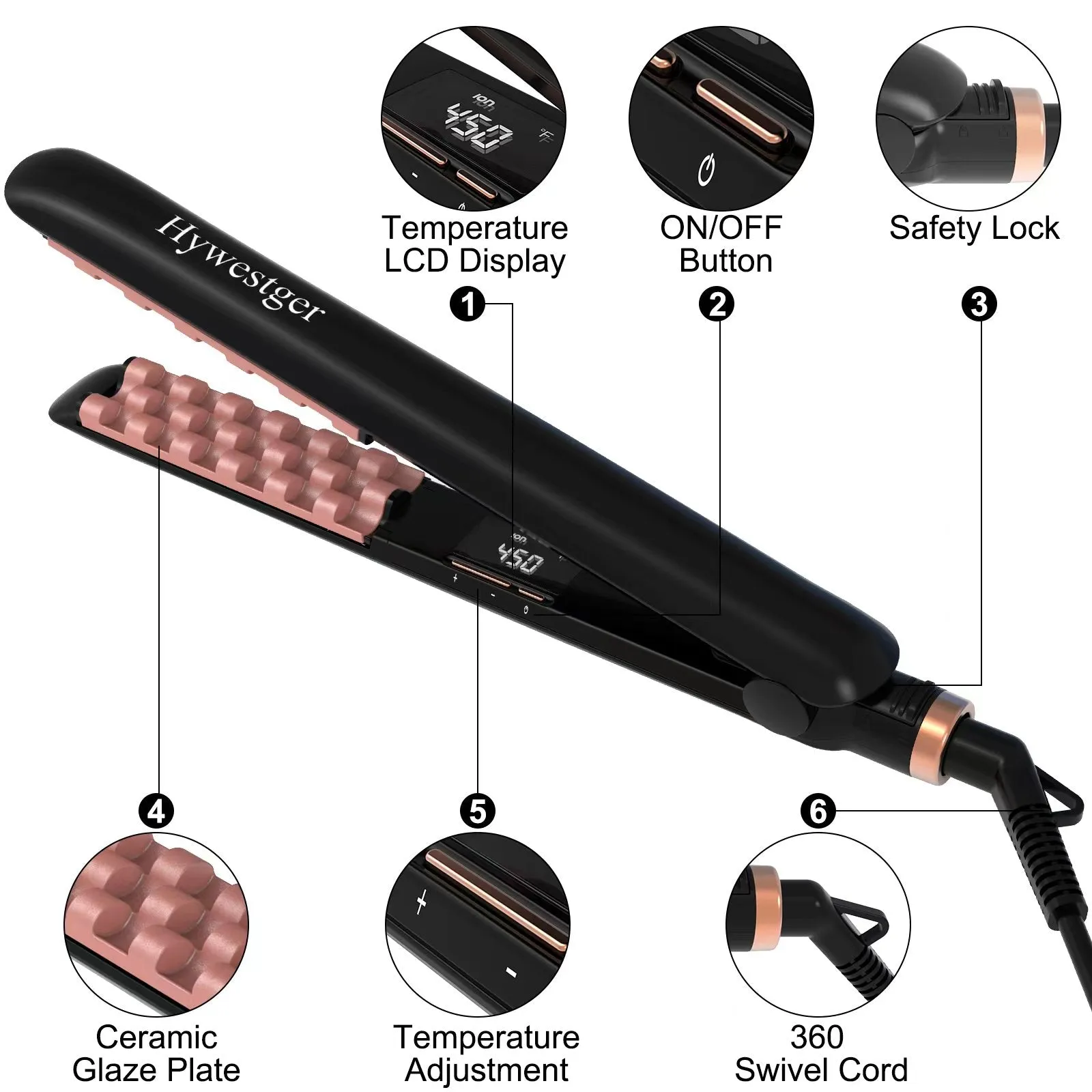 Volumizing Ceramic Hair Iron with PTC Heating and Negative Ionic Technology