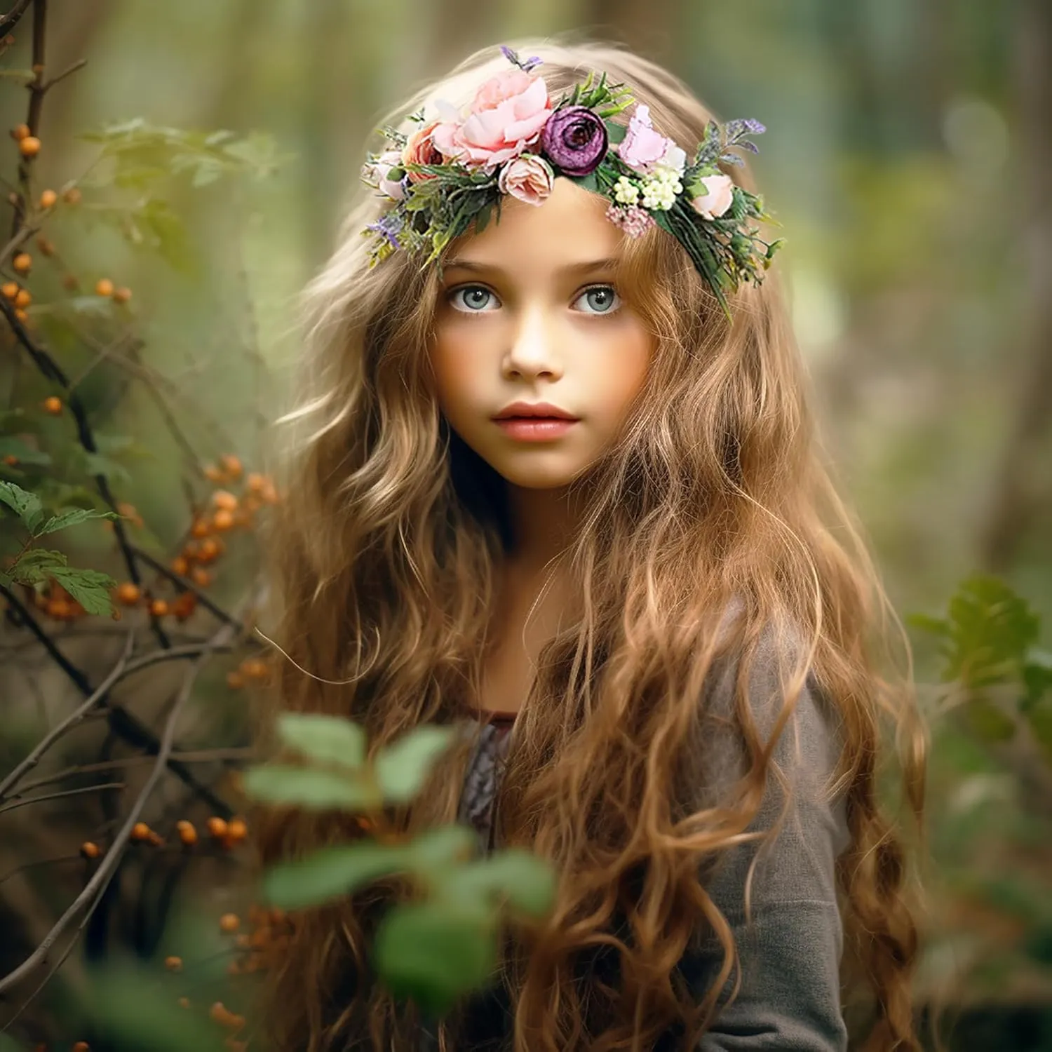 Women Floral Crown Boho Flower Headband Hair Wreath Floral Halo Headpiece with Ribbon Wedding Party Festival Photos
