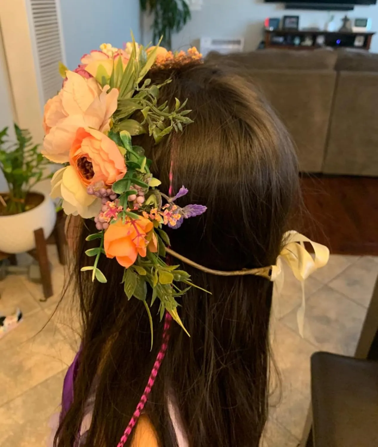 Women Floral Crown Boho Flower Headband Hair Wreath Floral Halo Headpiece with Ribbon Wedding Party Festival Photos