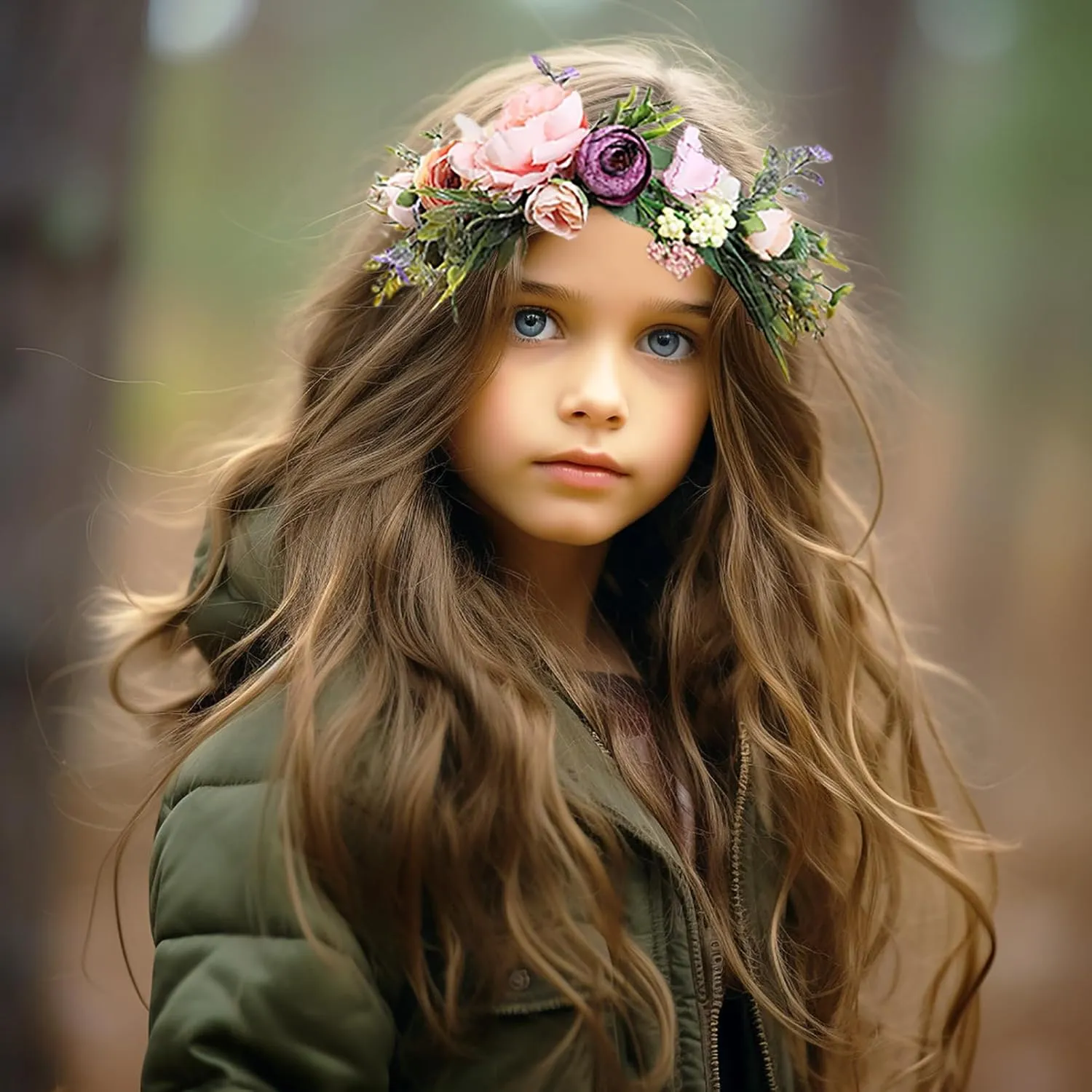 Women Floral Crown Boho Flower Headband Hair Wreath Floral Halo Headpiece with Ribbon Wedding Party Festival Photos