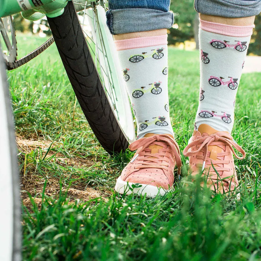 Women's Pink and Yellow Bicycle Socks