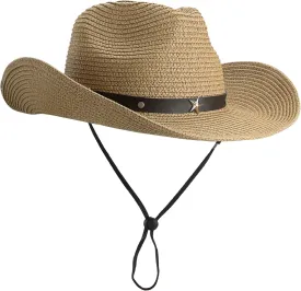 Womens Straw Cowboy Hat, Summer-Beach-Panama Shapeable Floppy Sun-Hat Men & Women Wide Brim Fedora