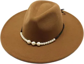 Women's Wide Brim Hat Uniform Warm Fedora Hat Light Coffee Adult 57-59cm