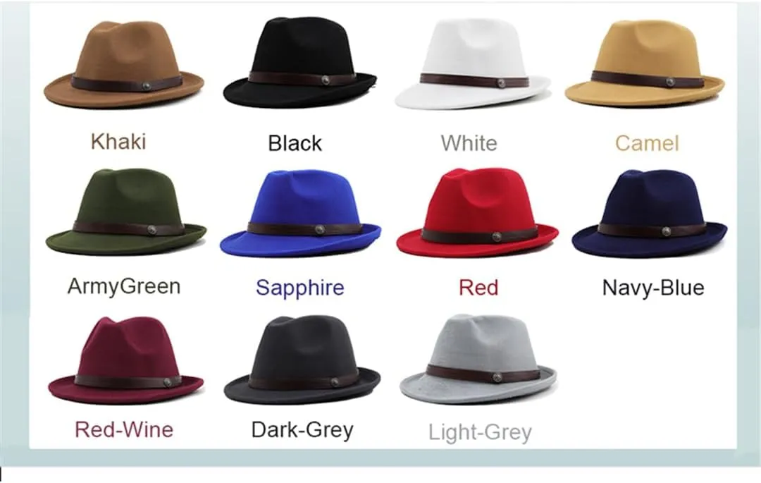 Woolen Women Fedora Hat Men Vintage Church Bowler Black White Wide Brim Classic Jazz Caps