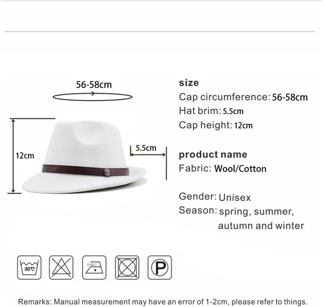 Woolen Women Fedora Hat Men Vintage Church Bowler Black White Wide Brim Classic Jazz Caps