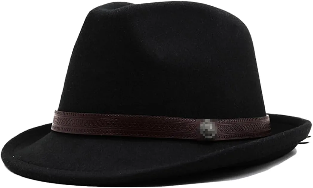 Woolen Women Fedora Hat Men Vintage Church Bowler Black White Wide Brim Classic Jazz Caps