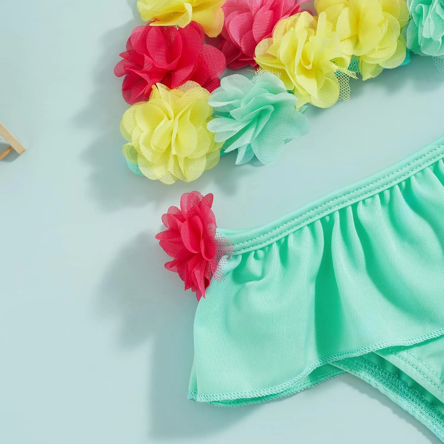 Yccutest Infant Baby Girl Flower Swimsuit 3Pcs Halter Triangle Tops Ruffle Bottoms Sun Hat Bikini Set Bathing Suit Swimwear